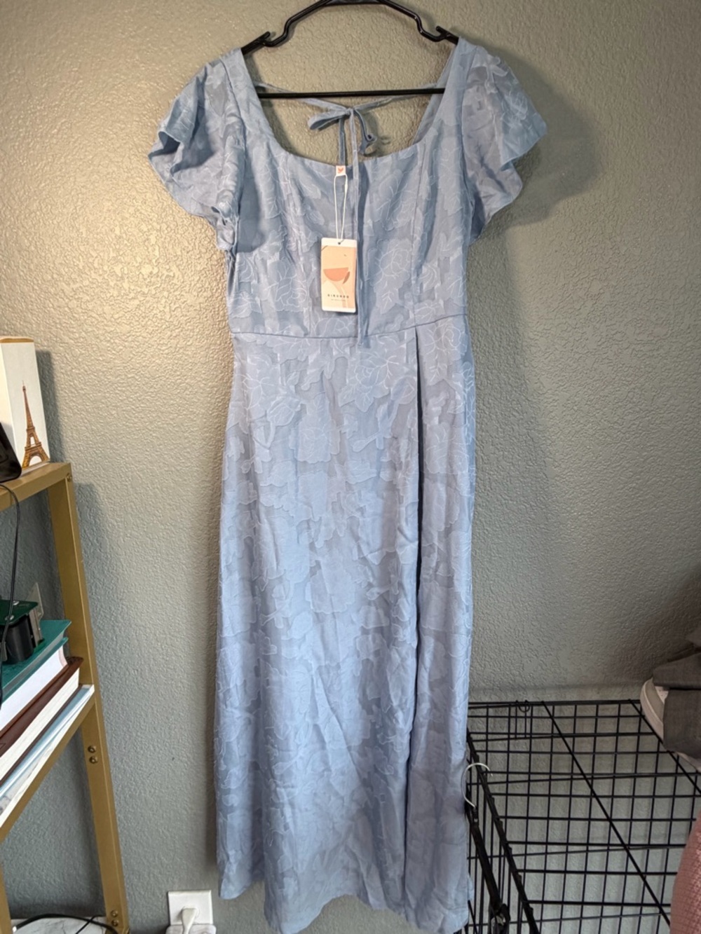 Light Blue Maxi Dress with Floral Texture